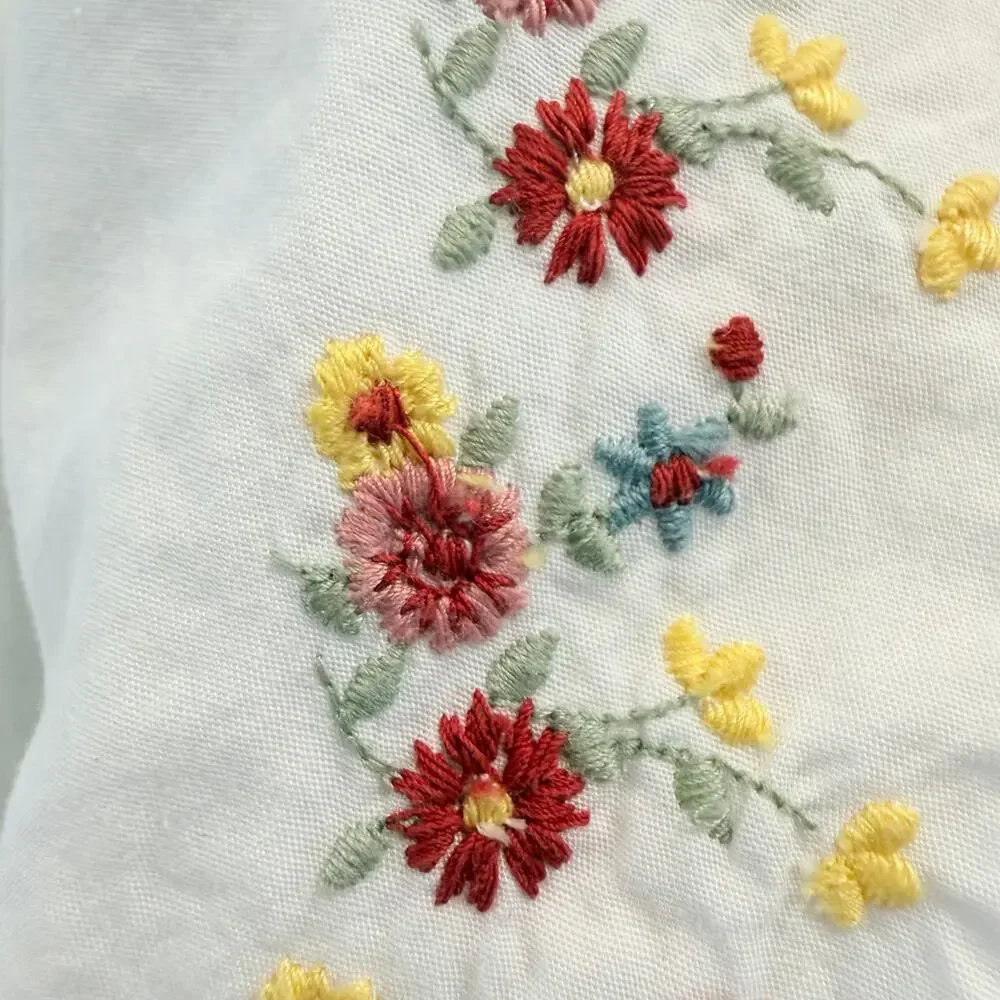 Pottery Barn Bed Bath Y2K Floral Embroidered Cotton Robe Women’s Small